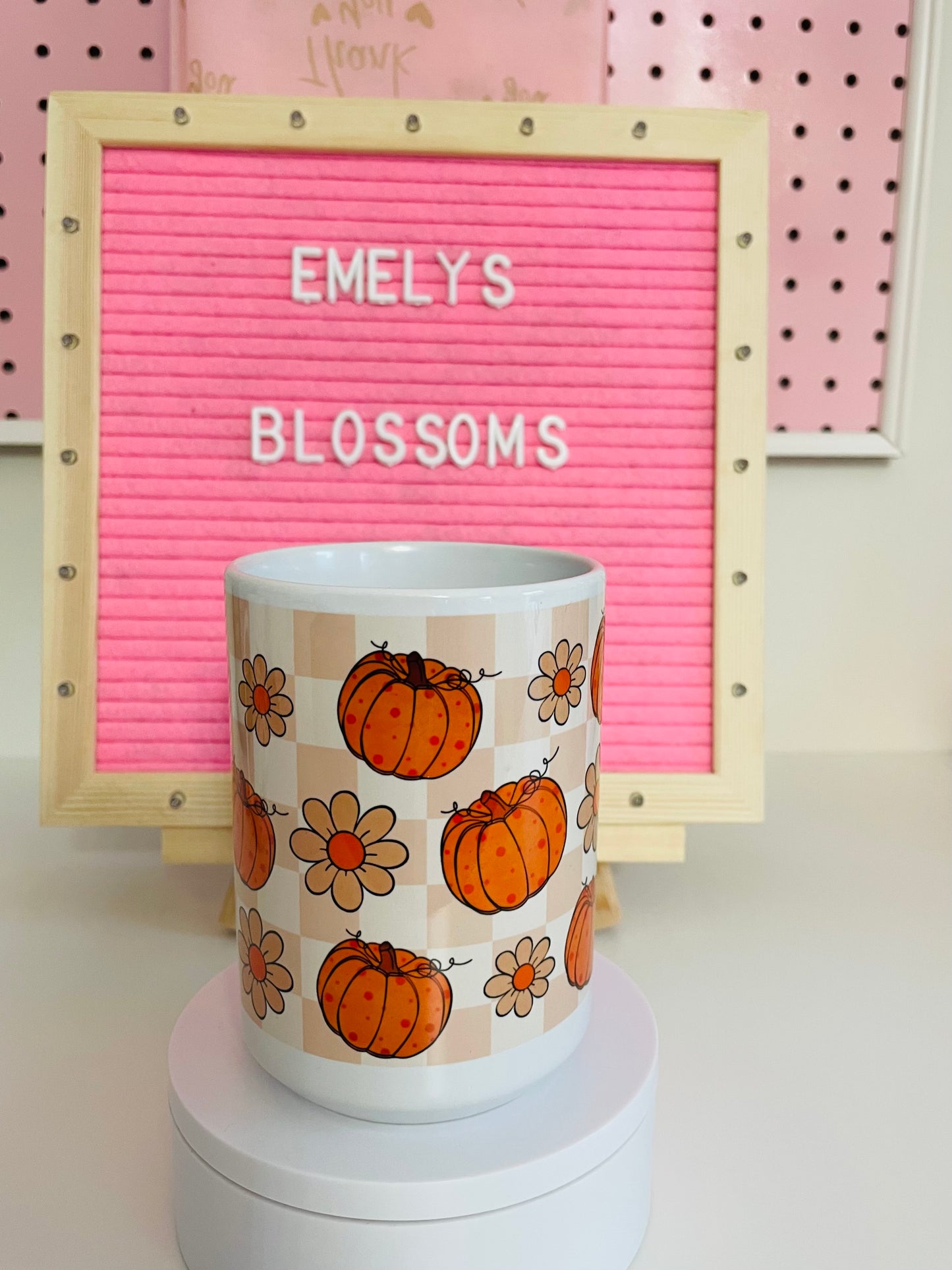 Cute Orange Halloween Pumpkin and Flowers coffee mug, Pumpkin coffee mug, PSL Coffee cup, Cute Fall coffee mug