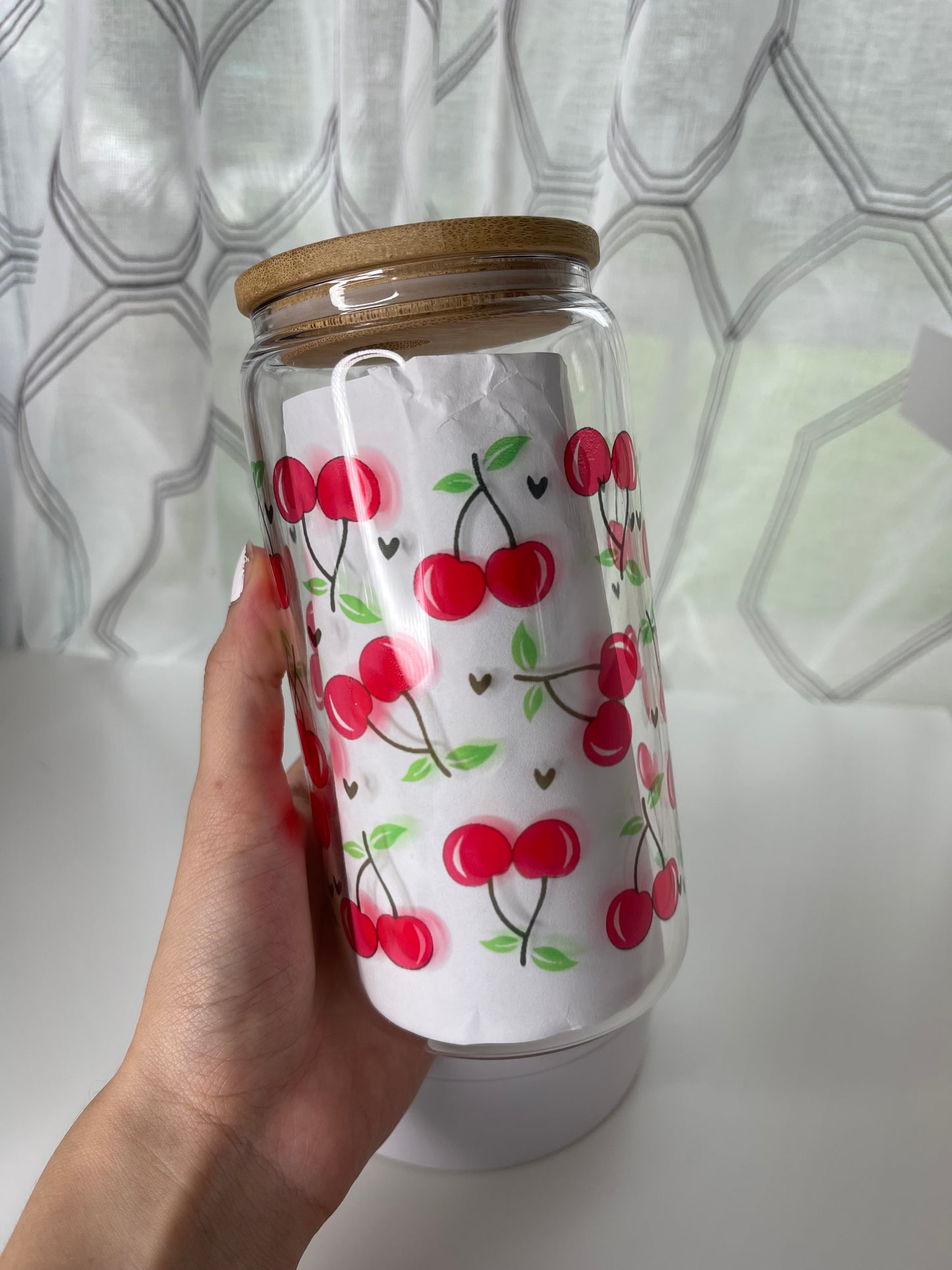 Cute Cherries Glass Cup, cute red glass cup