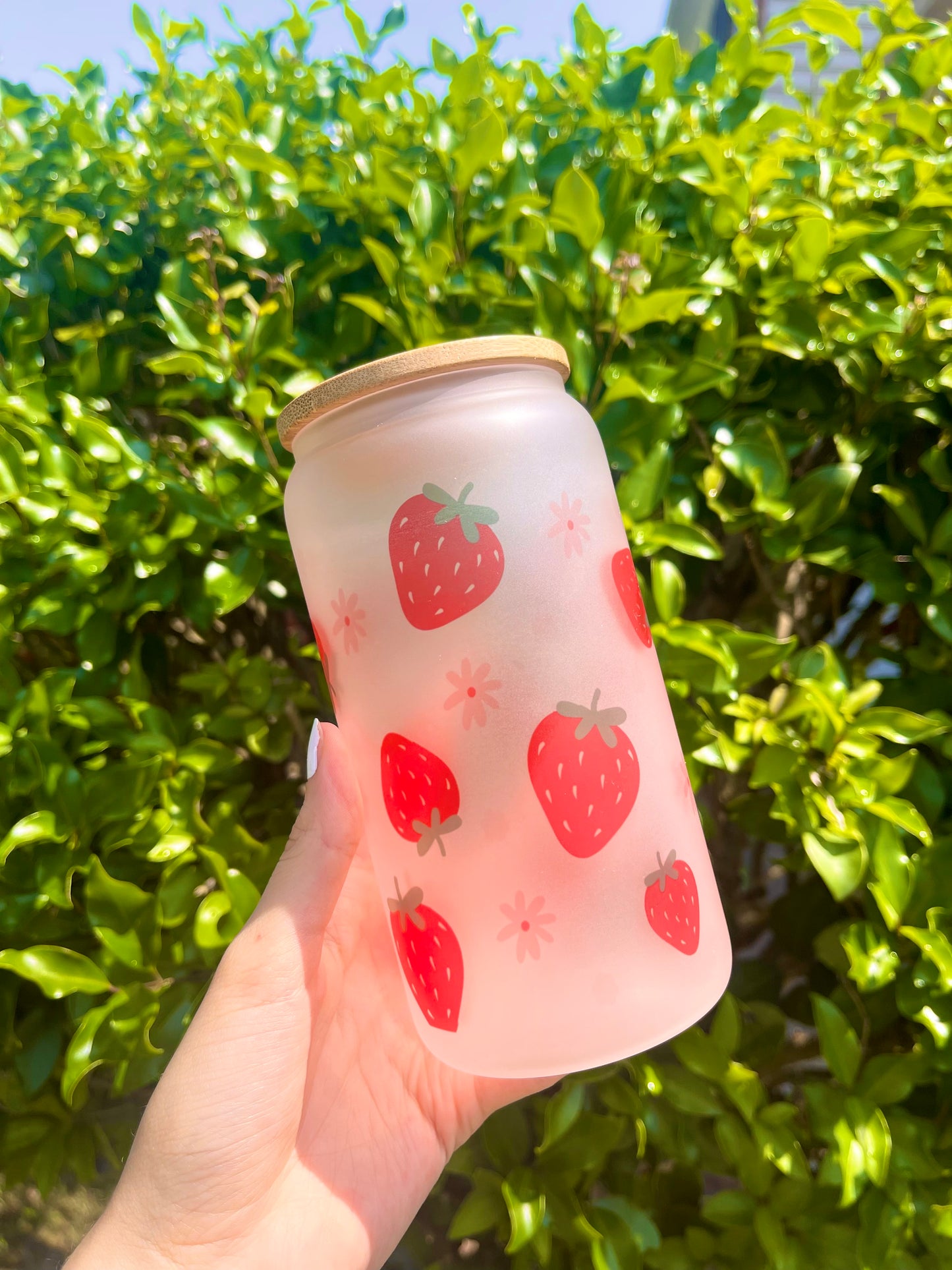 Cute Strawberry Glass Cup,  Strawberry Frosted Glass Cup , Strawberry Clear Glass Cup, gift for her, gift for him