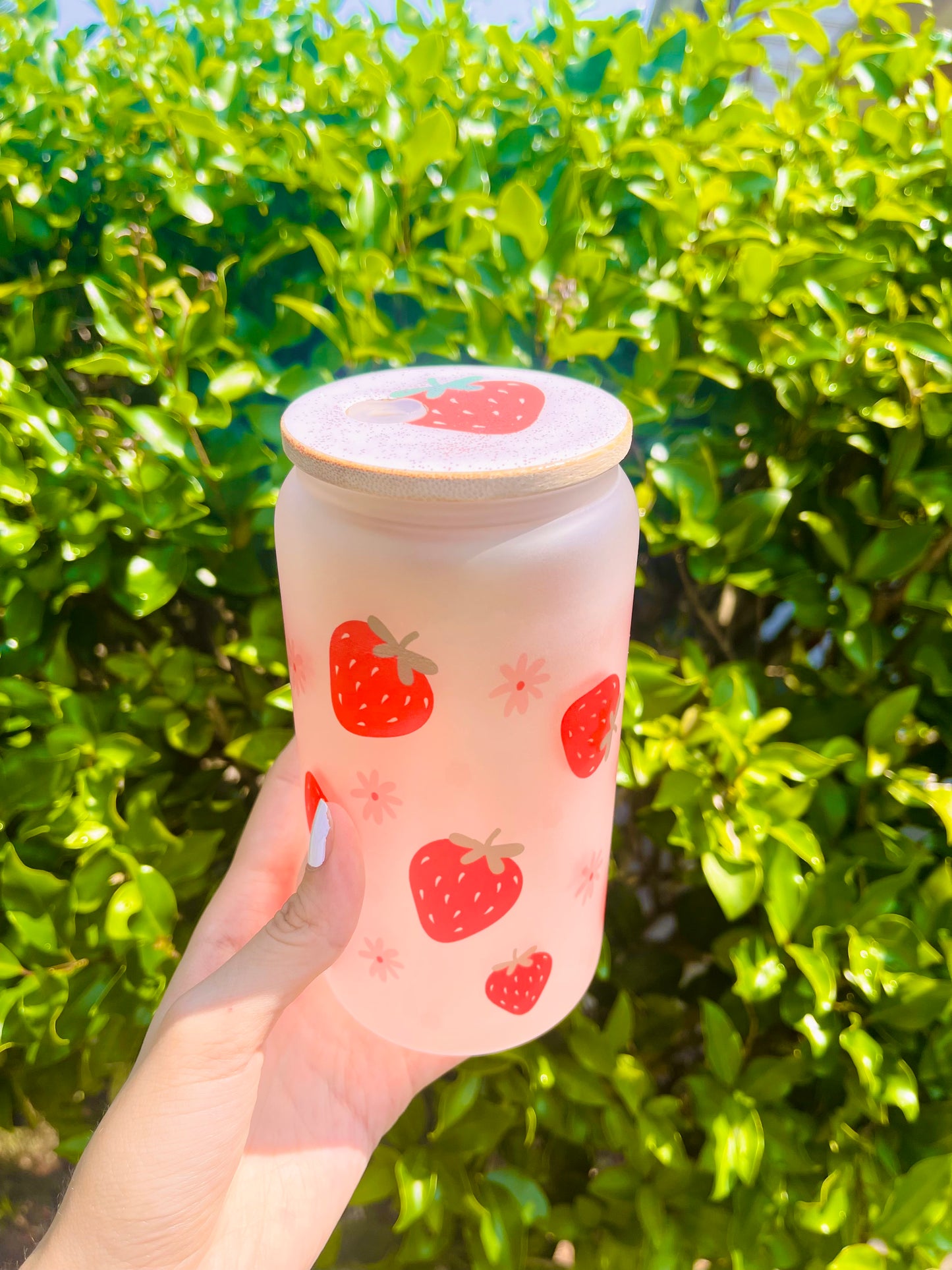 Cute Strawberry Glass Cup,  Strawberry Frosted Glass Cup , Strawberry Clear Glass Cup, gift for her, gift for him