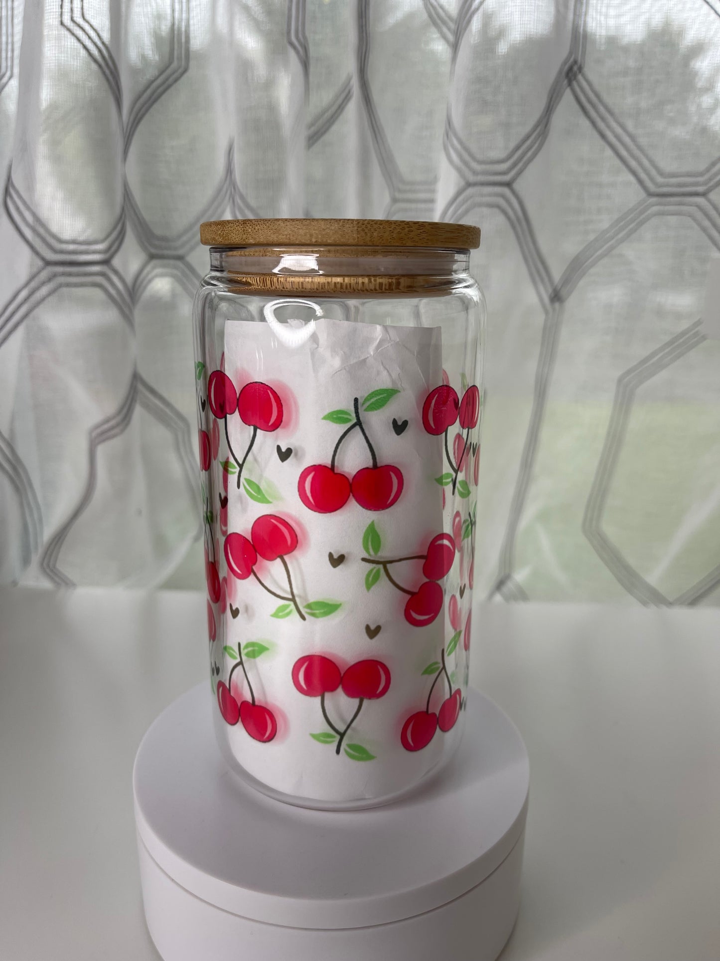 Cute Cherries Glass Cup, cute red glass cup