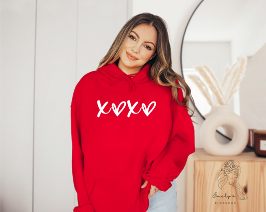 XOXO Valentines Day Hoodie | Red Hoodie | Black Letters XOXO print | White Letters XOXO