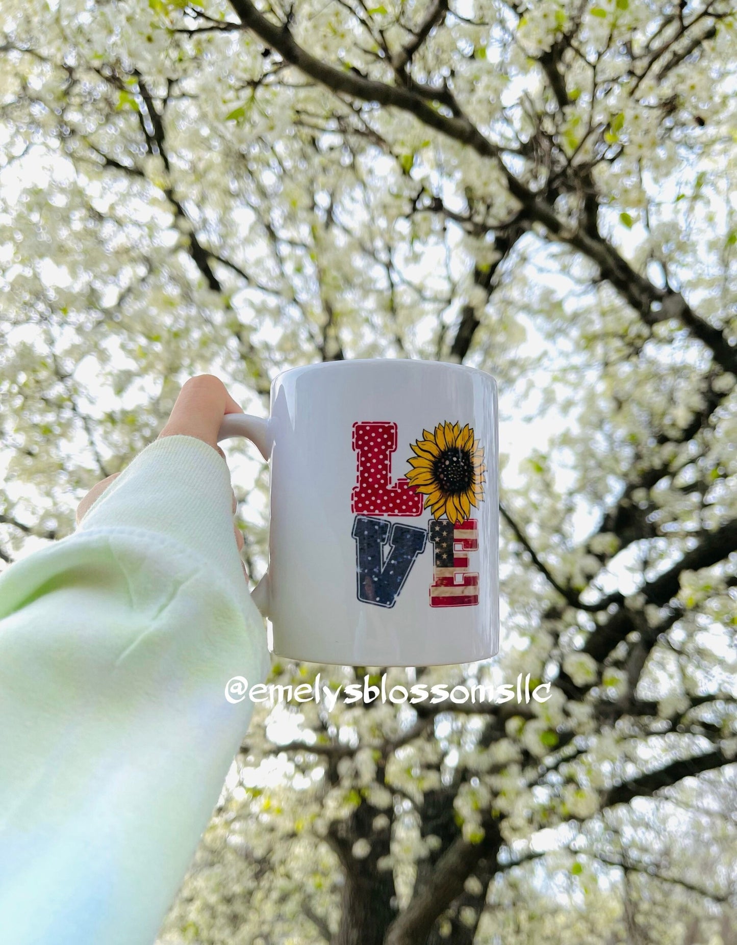 Love Coffee Mug | Sunflower | Polka Dots | USA Flag | Coffee Mug | Red | Blue | Yellow | Flower