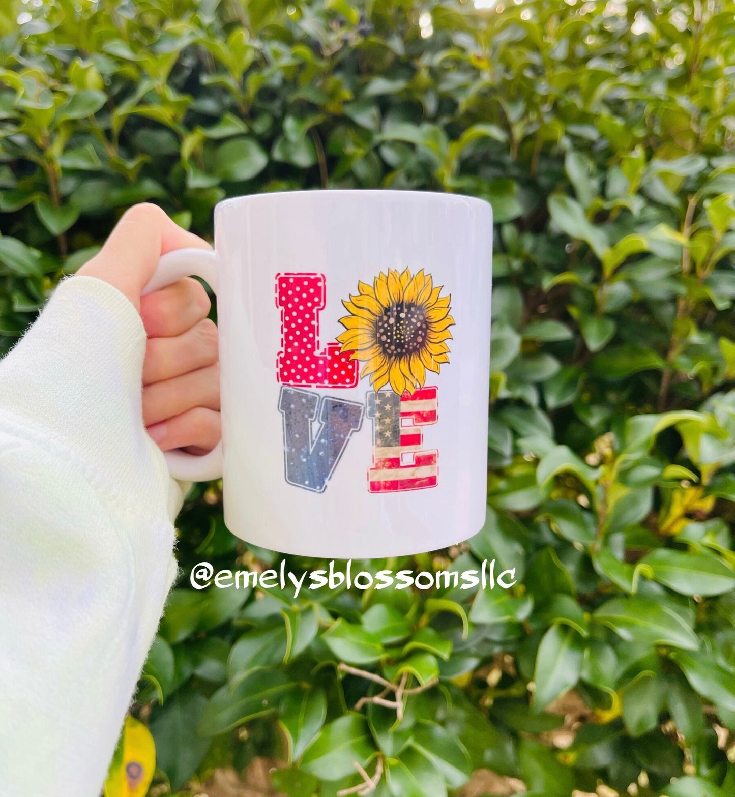 Love Coffee Mug | Sunflower | Polka Dots | USA Flag | Coffee Mug | Red | Blue | Yellow | Flower