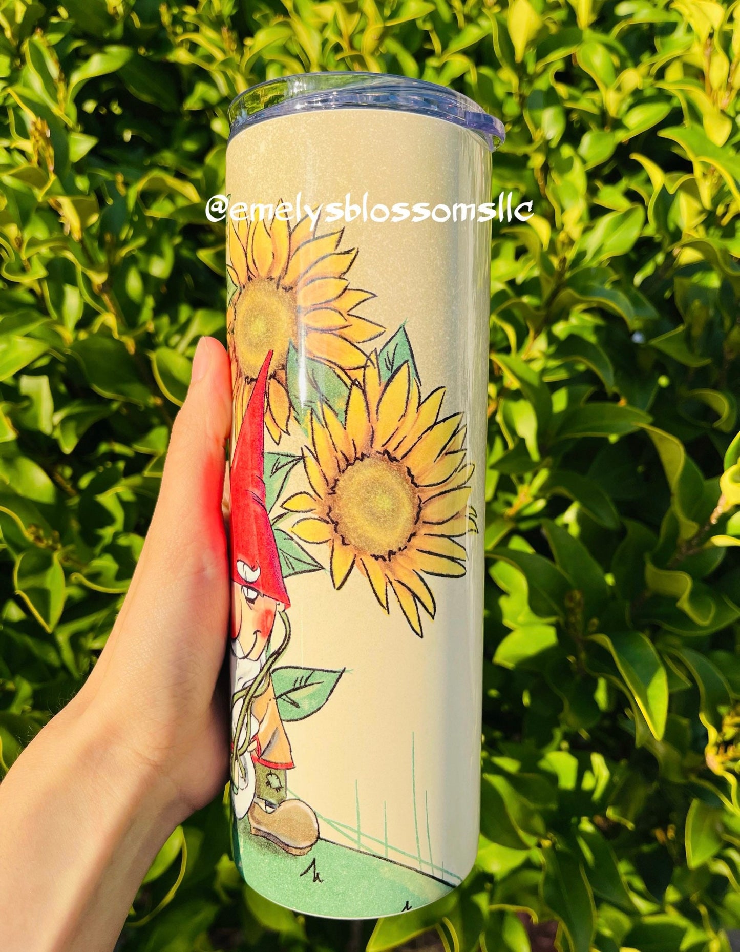 Gnome Tumbler | Gnome stainless steel tumbler | Cute gnome tumbler | Gnome cup | Flowers | Sunflower | Yellow