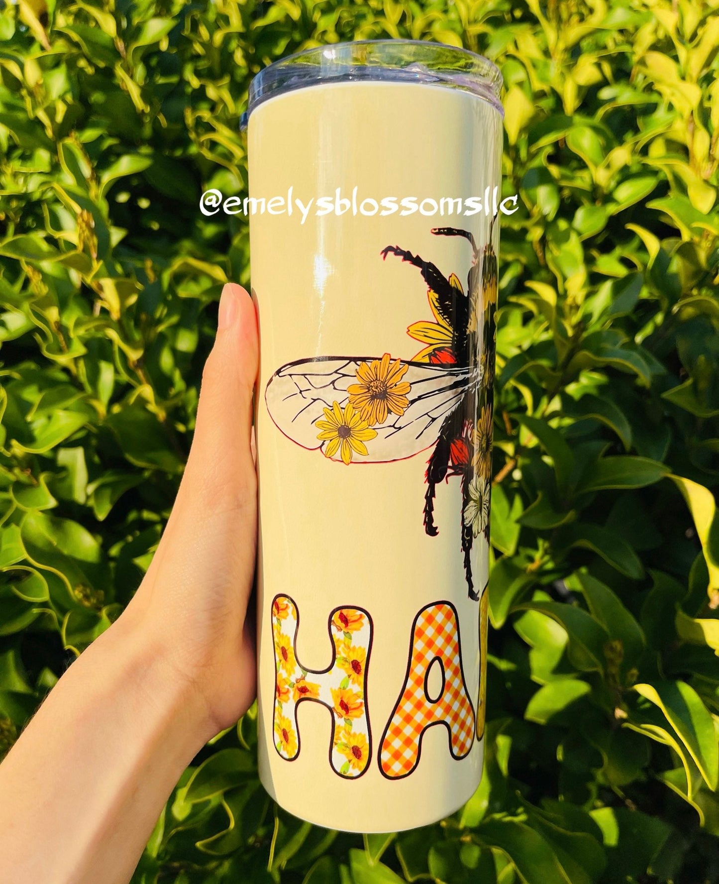 Bee Happy tumbler | Stainless steel tumbler with straw | Cute Yellow Tumbler | Bee tumbler | Bee Happy | Trendy Tumbler | Flowers| happiness