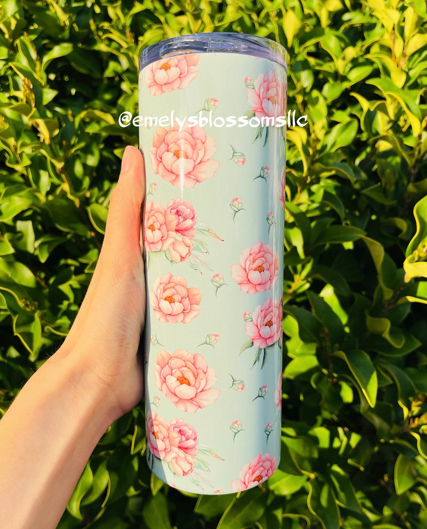 Pink Peonies Tumbler | Cute flower tumbler | Stainless steel tumbler with straw | Peonies Tumbler | Flower | pink flowers | Mint green