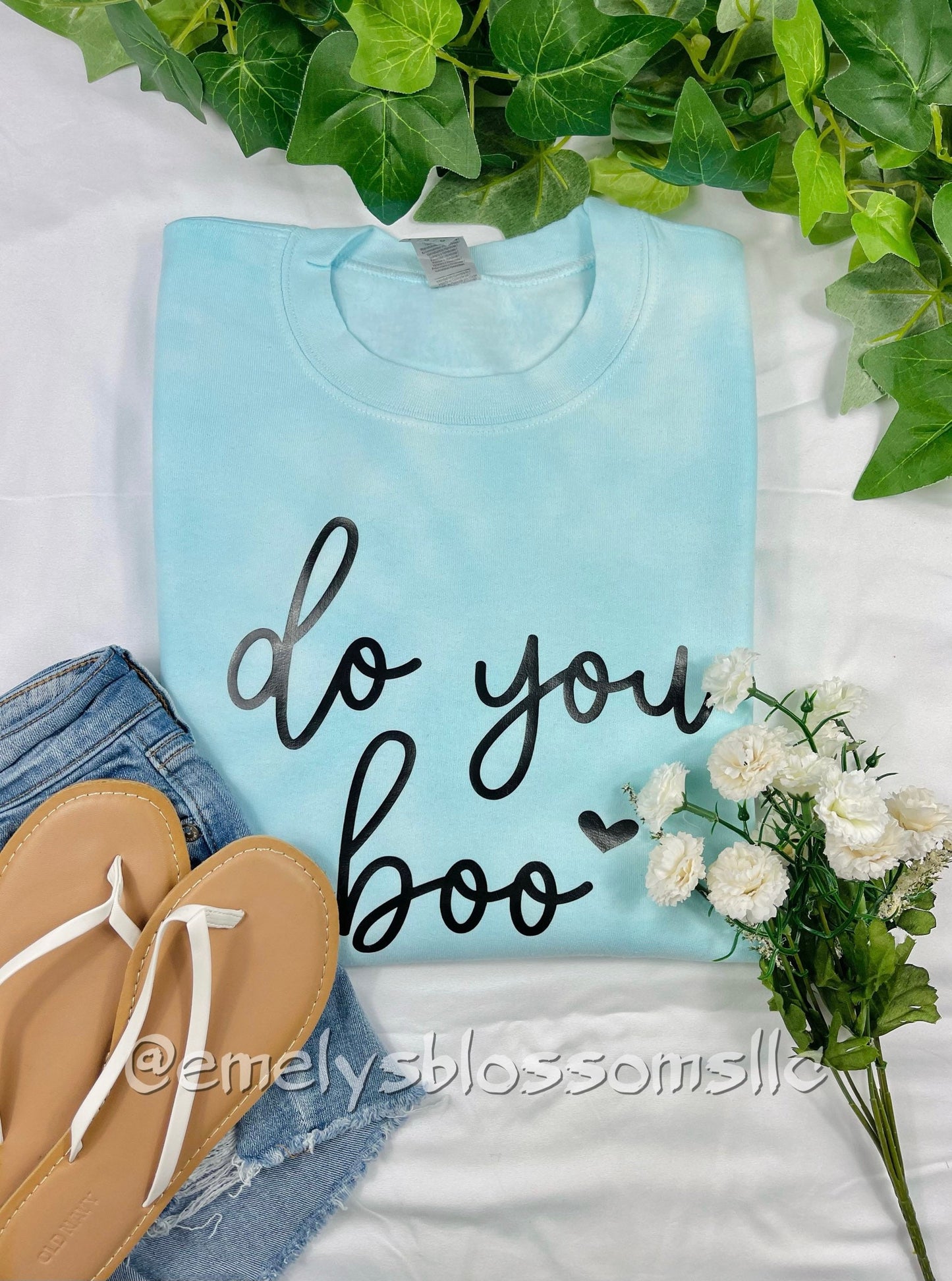 Do you Boo blue crewneck | Cute baby blue tie-dye crewneck | Cute blue Crewneck | Heart | Baby Blue | Cursive writing