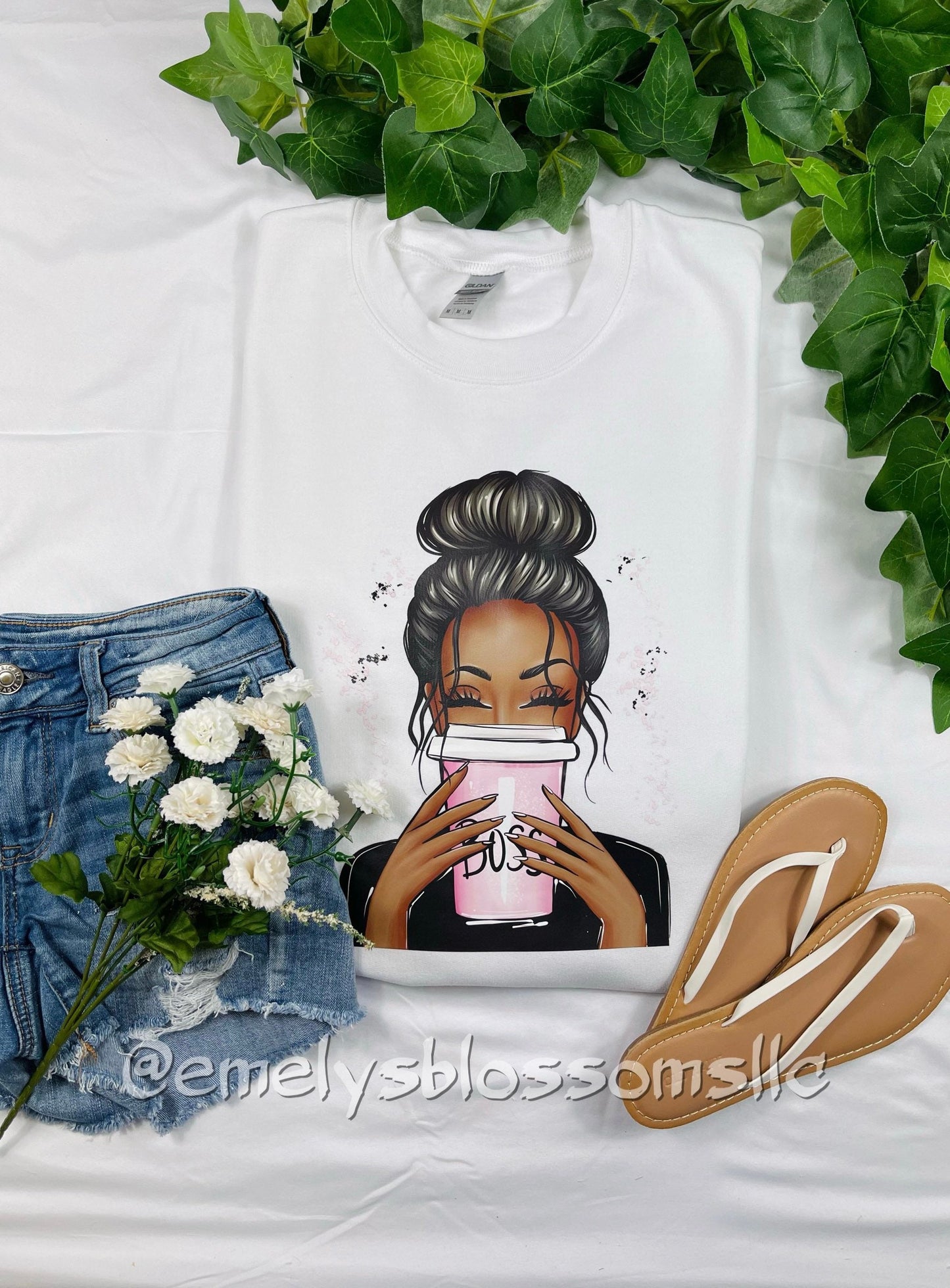 Melanin Boss Girl Crewneck | Boss babe | Coffee cup and boss girl top | Boss girl | Brown Skin Girl |