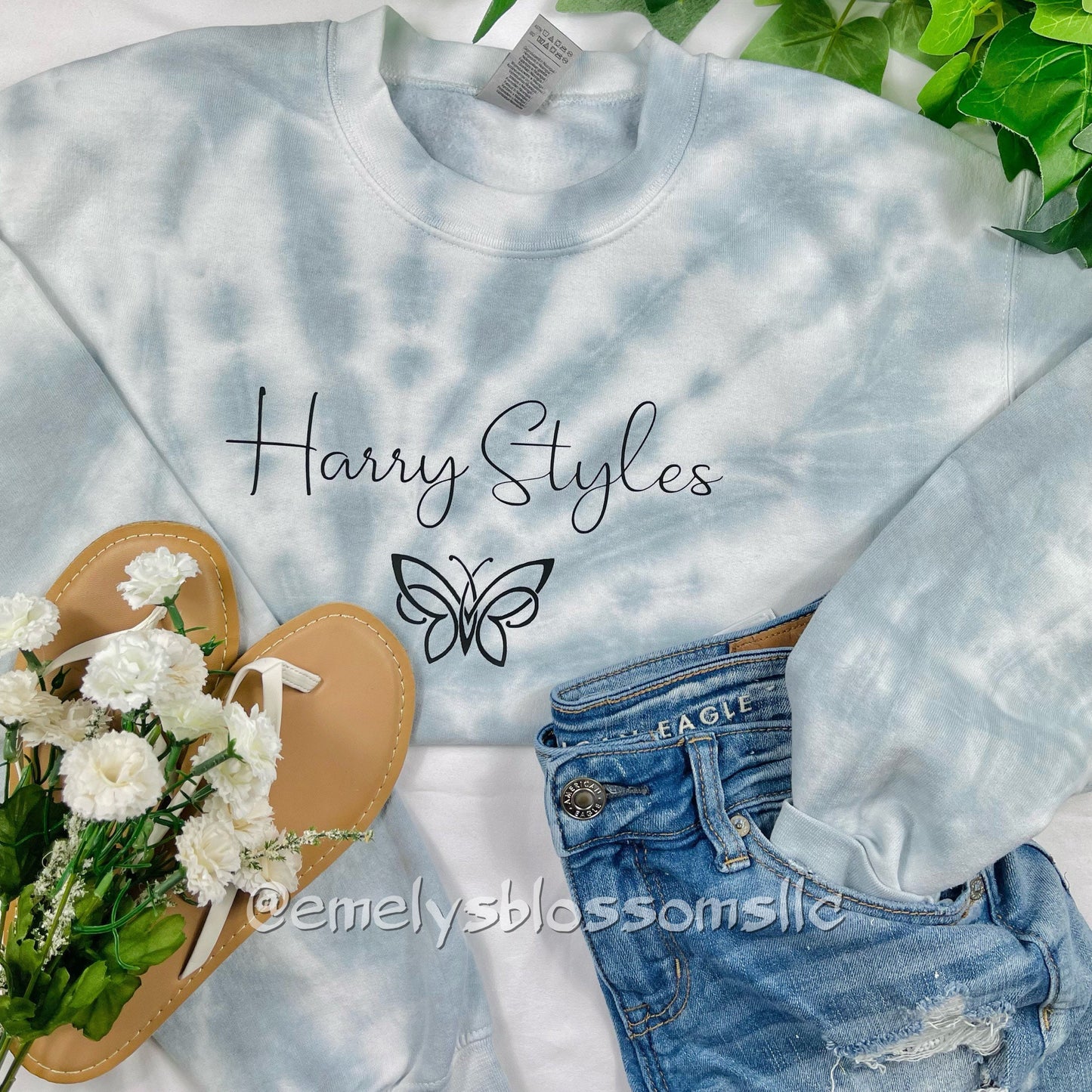 Harry Styles Crewneck | Tie-Dye Crewnecks |  Pearl Grey Trendy Tie-Dye Crewneck | Cute pearl grey Crewneck | Harry Styles | TPWK | Butterfly