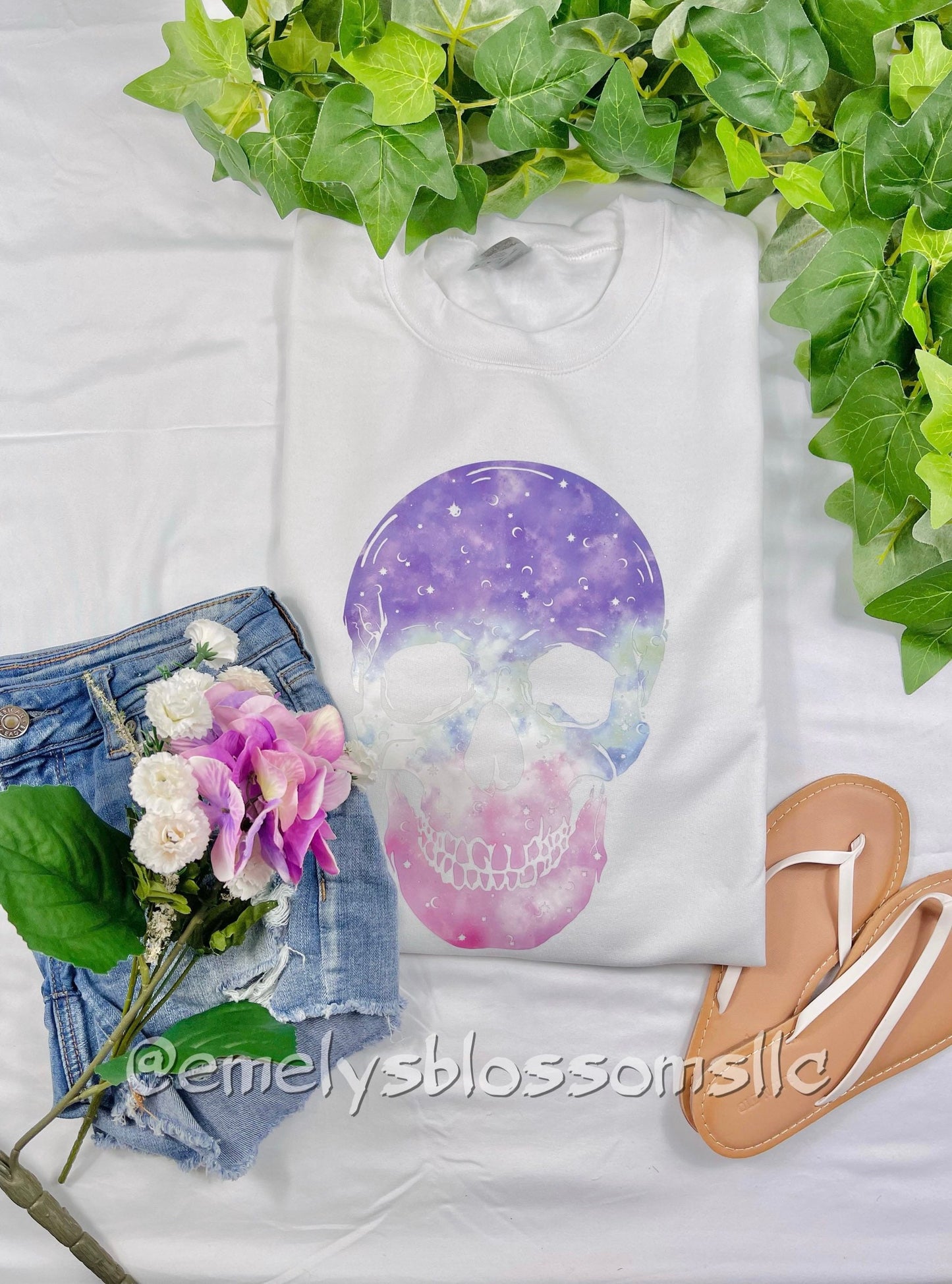 Skull Crewneck | Purple and Pink Skull | white Crewneck | skull | Galaxy | Galaxy Skull | Ombré | Pink | Purple | Light blue