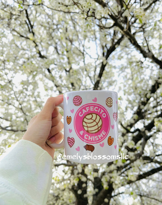 Cafecito & Chisme coffee mug | Cafecito time | Chisme time | Ceramic coffee mug | pan dulce | Concha mug | coffee |