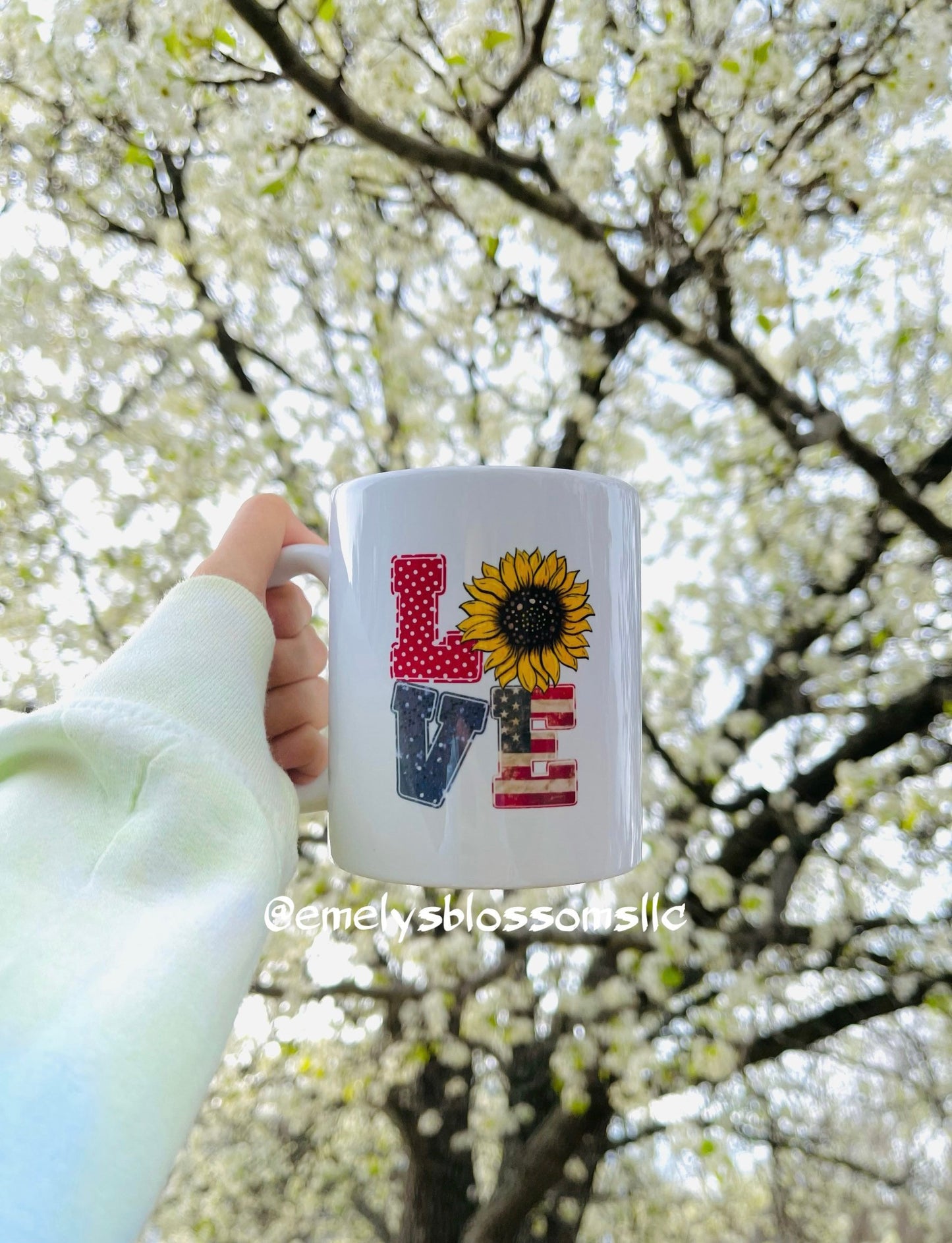 Love Coffee Mug | Sunflower | Polka Dots | USA Flag | Coffee Mug | Red | Blue | Yellow | Flower