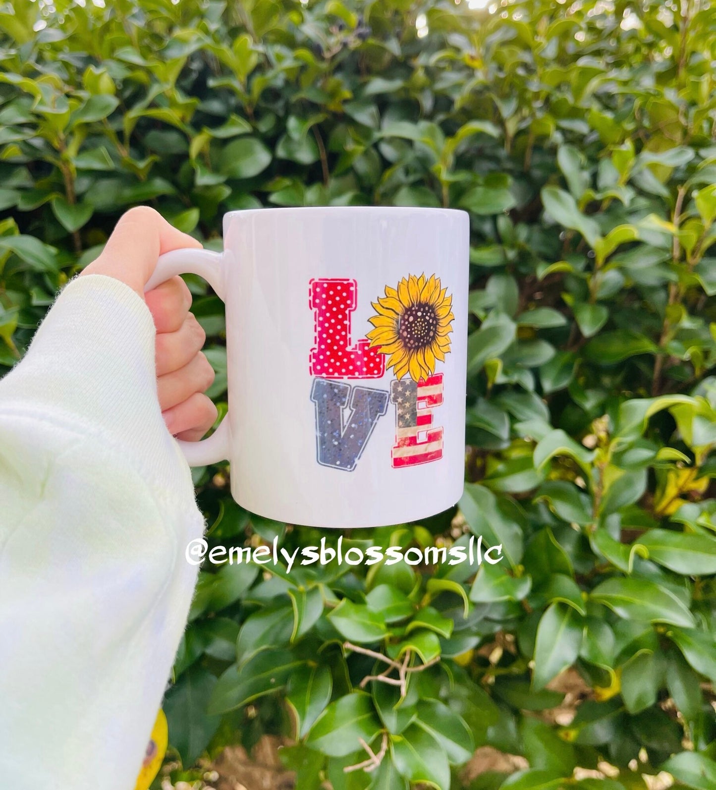 Love Coffee Mug | Sunflower | Polka Dots | USA Flag | Coffee Mug | Red | Blue | Yellow | Flower