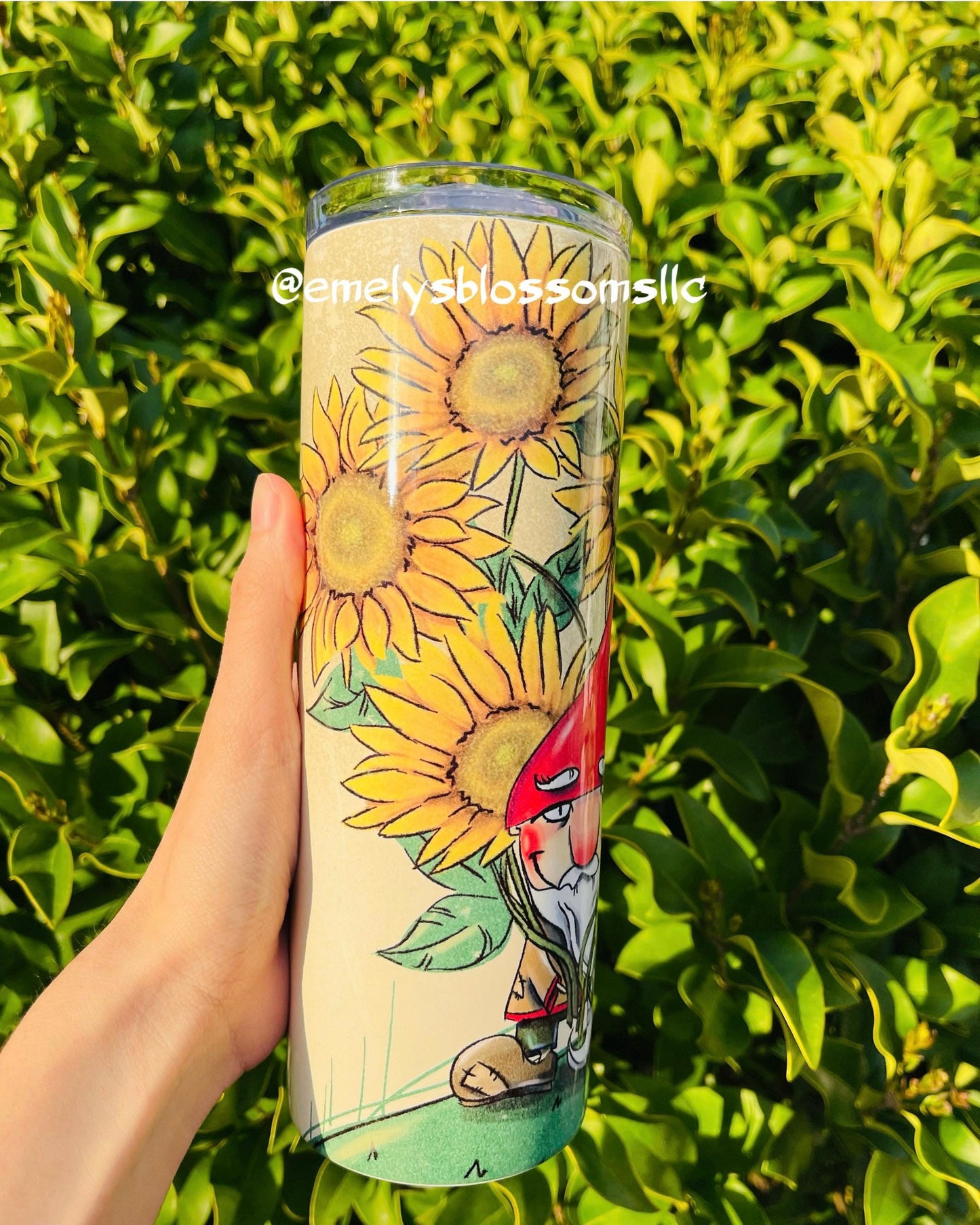 Gnome Tumbler | Gnome stainless steel tumbler | Cute gnome tumbler | Gnome cup | Flowers | Sunflower | Yellow