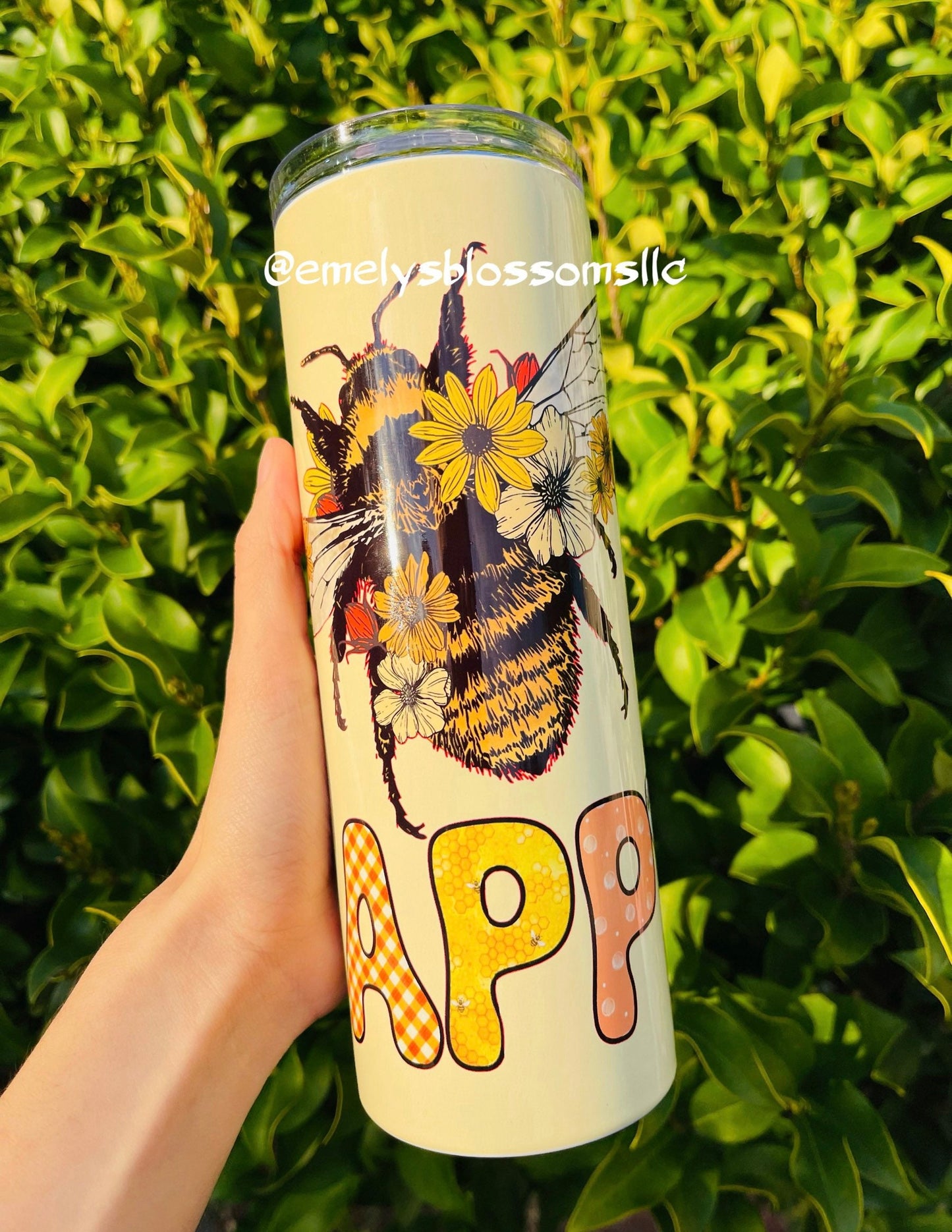 Bee Happy tumbler | Stainless steel tumbler with straw | Cute Yellow Tumbler | Bee tumbler | Bee Happy | Trendy Tumbler | Flowers| happiness