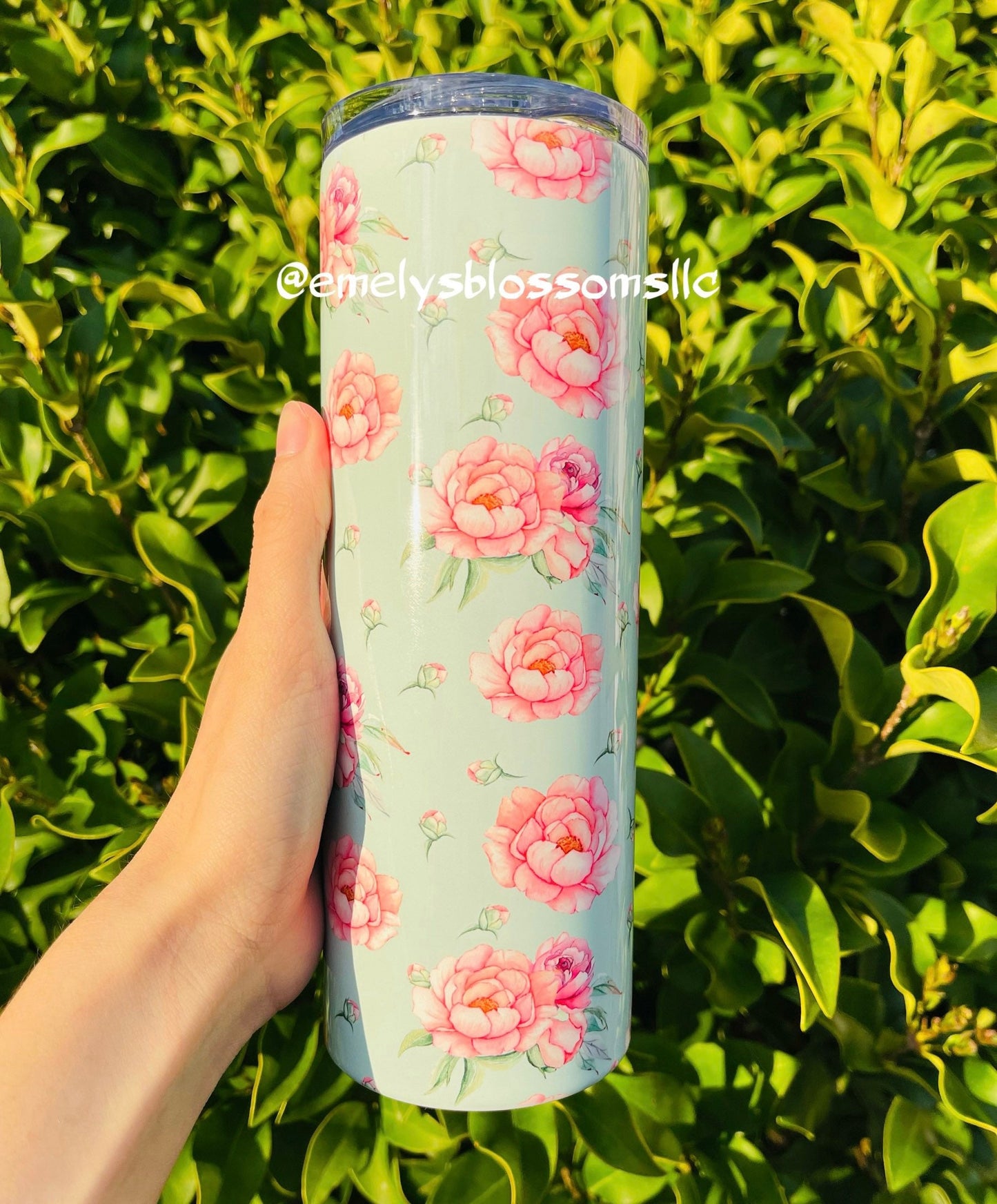 Pink Peonies Tumbler | Cute flower tumbler | Stainless steel tumbler with straw | Peonies Tumbler | Flower | pink flowers | Mint green