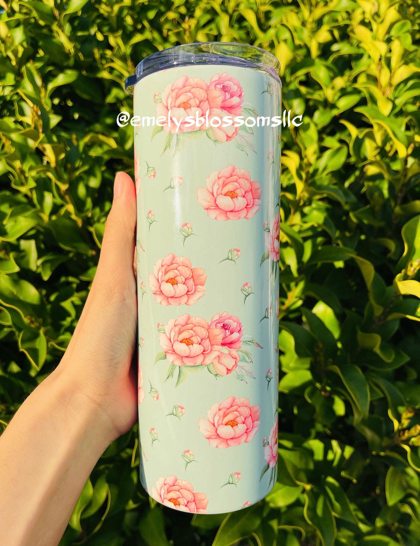 Pink Peonies Tumbler | Cute flower tumbler | Stainless steel tumbler with straw | Peonies Tumbler | Flower | pink flowers | Mint green