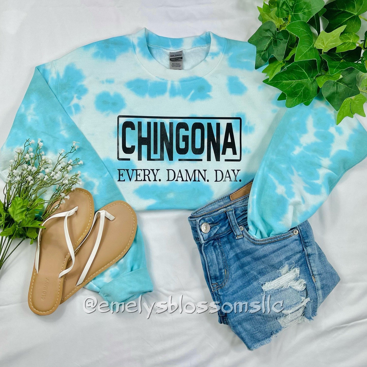 Chingona Every Damn Day Crewneck | Tie-Dye Crewneck | Cute Tie-Dye |Trendy Crewneck | Chingona Crewneck | Blue |