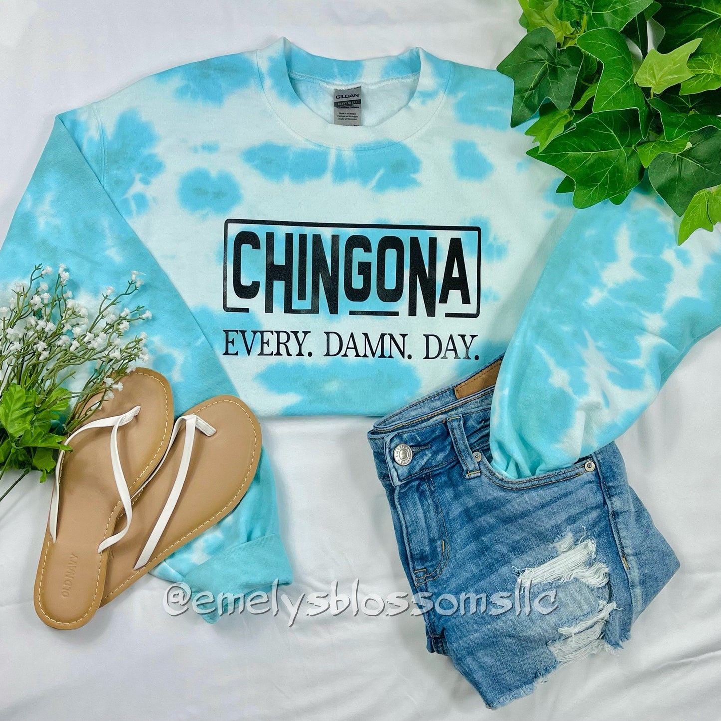 Chingona Every Damn Day Crewneck | Tie-Dye Crewneck | Cute Tie-Dye |Trendy Crewneck | Chingona Crewneck | Blue |