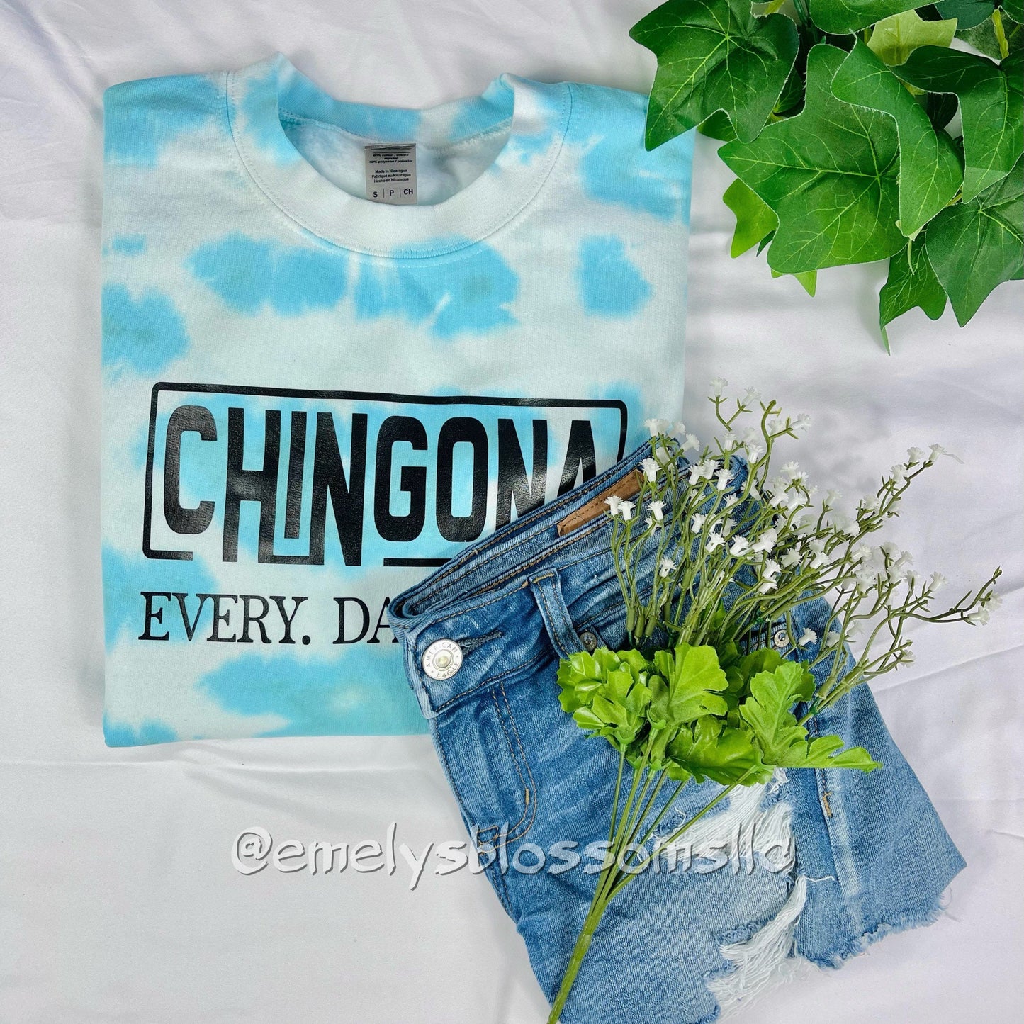 Chingona Every Damn Day Crewneck | Tie-Dye Crewneck | Cute Tie-Dye |Trendy Crewneck | Chingona Crewneck | Blue |