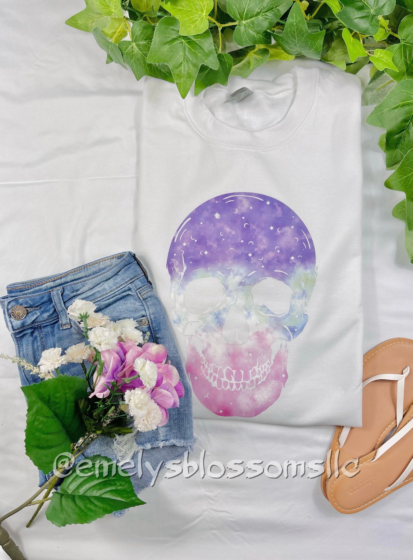 Skull Crewneck | Purple and Pink Skull | white Crewneck | skull | Galaxy | Galaxy Skull | Ombré | Pink | Purple | Light blue