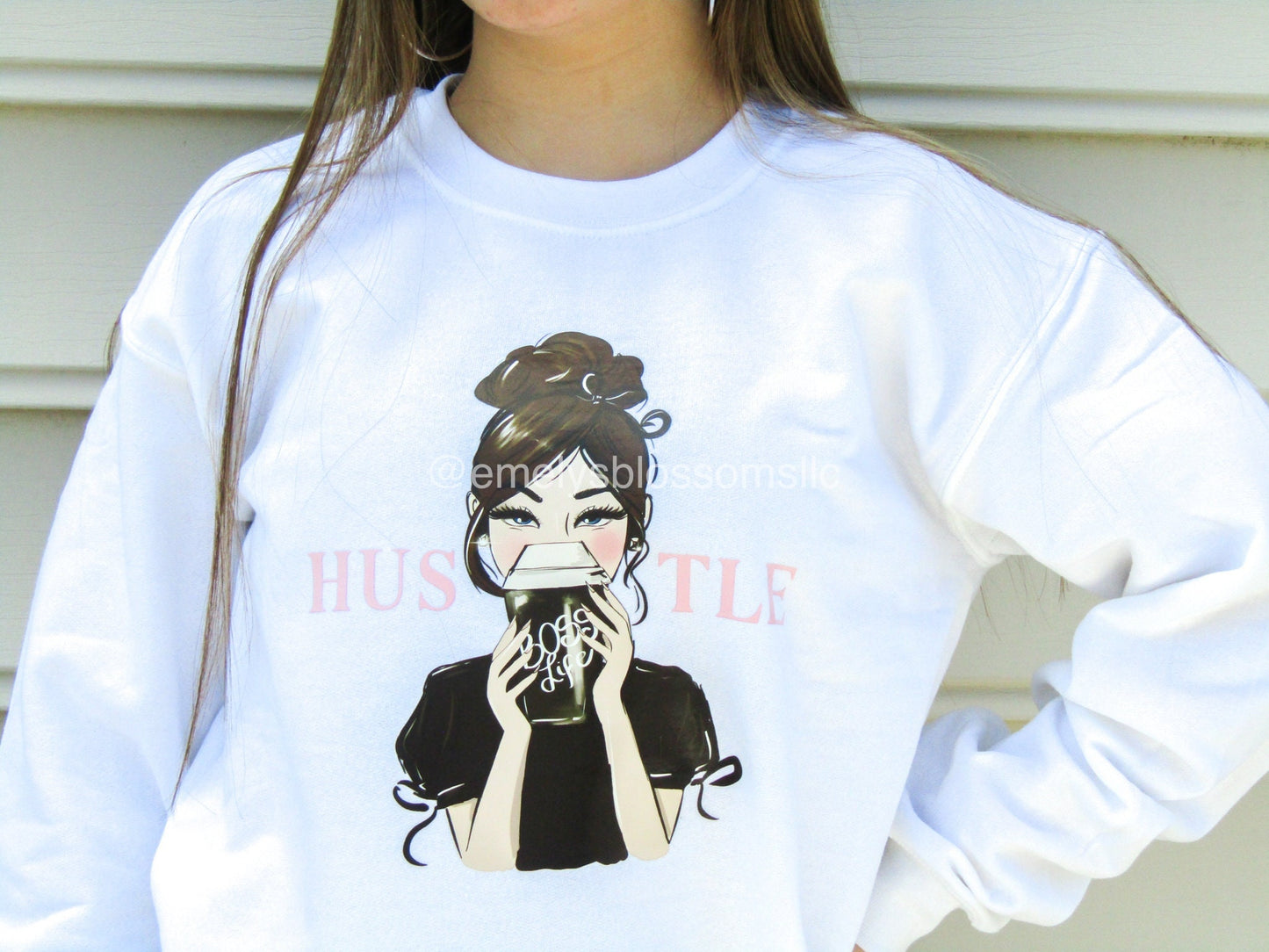 Brunette Boss girl Crewneck | Cute Crewneck | Boss babe | Coffee cup and boss girl top |  Woman | Boss life | Brunette girl | Brunette Bun