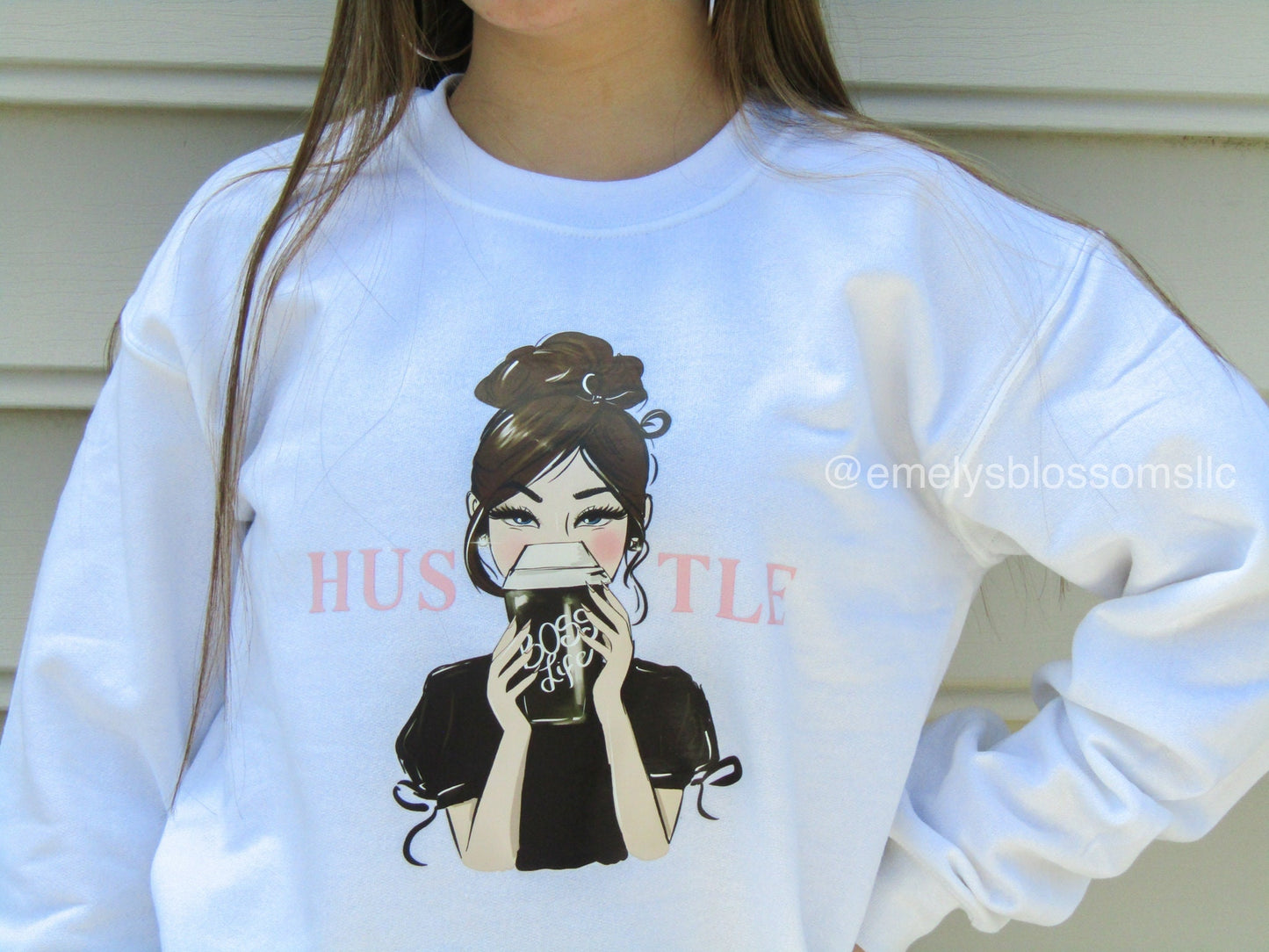 Brunette Boss girl Crewneck | Cute Crewneck | Boss babe | Coffee cup and boss girl top |  Woman | Boss life | Brunette girl | Brunette Bun