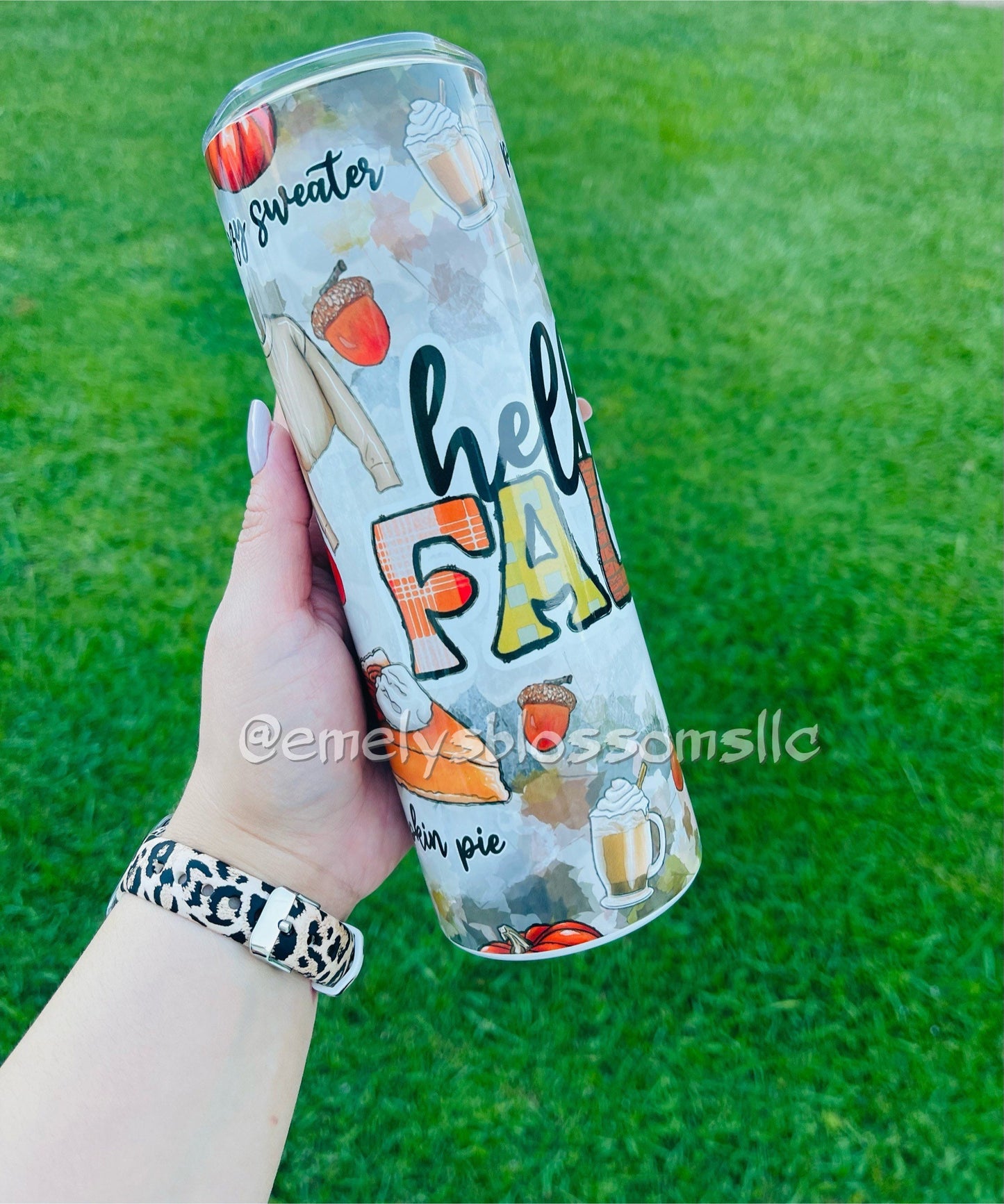 Hello Fall Tumbler | Fall stainless steel tumbler | Cute fall tumbler | Orange leaves cup | Pumpkin Spice Latte tumbler | Autumn cup