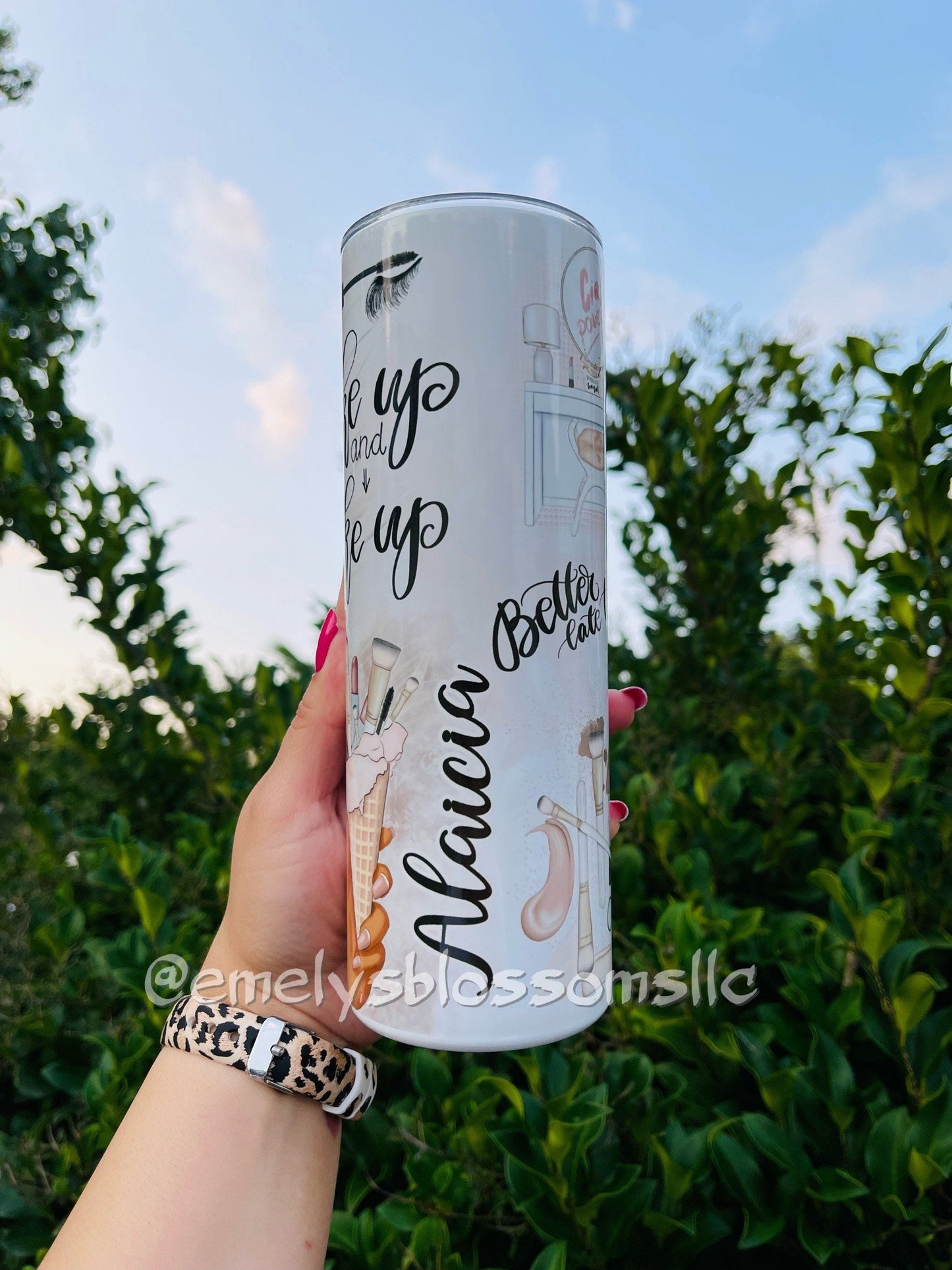 Wake up & Make up Tumbler | Cute makeup  tumbler | Stainless steel tumbler with straw | Makeup Tumbler | Pink |Melanin girl