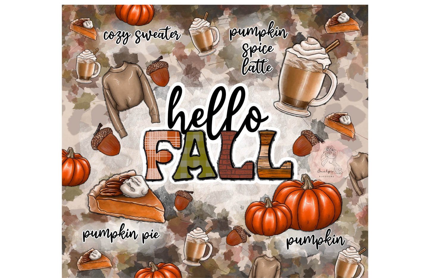 Hello Fall Tumbler | Fall stainless steel tumbler | Cute fall tumbler | Orange leaves cup | Pumpkin Spice Latte tumbler | Autumn cup