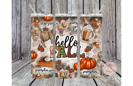 Hello Fall Tumbler | Fall stainless steel tumbler | Cute fall tumbler | Orange leaves cup | Pumpkin Spice Latte tumbler | Autumn cup