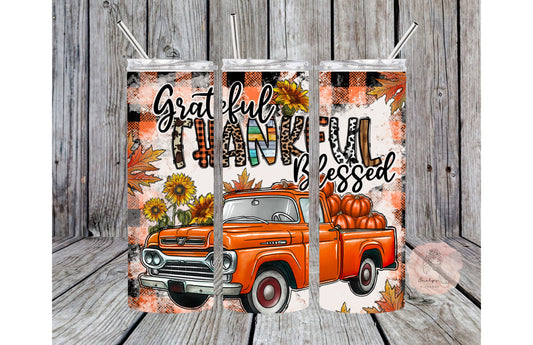 Grateful Thankful Blessed Fall Tumbler | Fall stainless steel tumbler | Cute fall tumbler | Orange leaves cup | PSL tumbler | Autumn cup