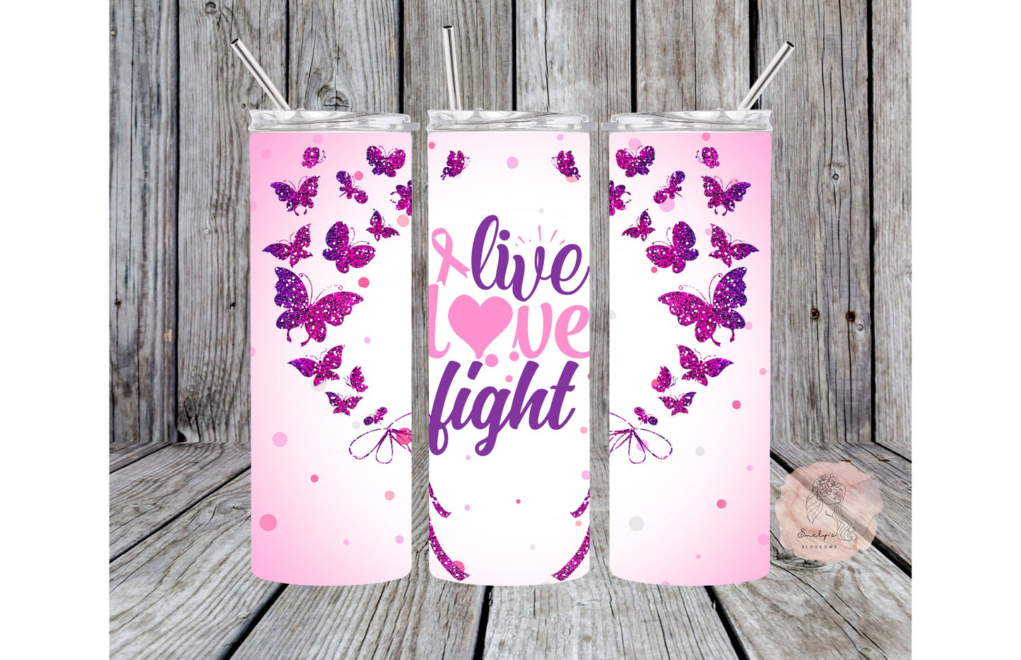 Live Love Fight Tumbler | Purple and Pink Tumbler | Cancer Awareness Tumbler | Gift for her | Fighter |