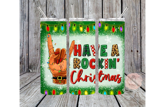 Have a rockin Christmas Tumbler| Christmas tumbler | Rock symbol ASL tumbler | Christmas cup | Rock tumbler | Christmas lights tumbler