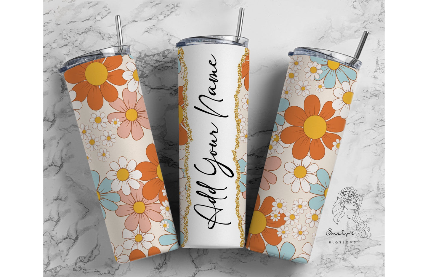 Custom Name Tumbler | Boho Tumbler | Retro Tumbler | Flowers Tumbler | Personalized Tumbler | Gift for her | Gift for him