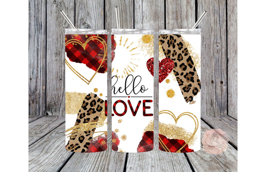 Hello Love Tumbler | Valentines Day Tumbler | Valentine Tumbler| Pink tumbler | Red Tumbler | Pink Hearts Tumbler | XOXO| Be Mine Tumbler