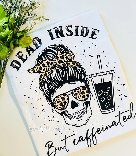 Cute coffee Crewneck  | Dead inside but Caffeinated top | Cheetah print sweater| Gift for her | Gift for a friend | Coffee | Skull