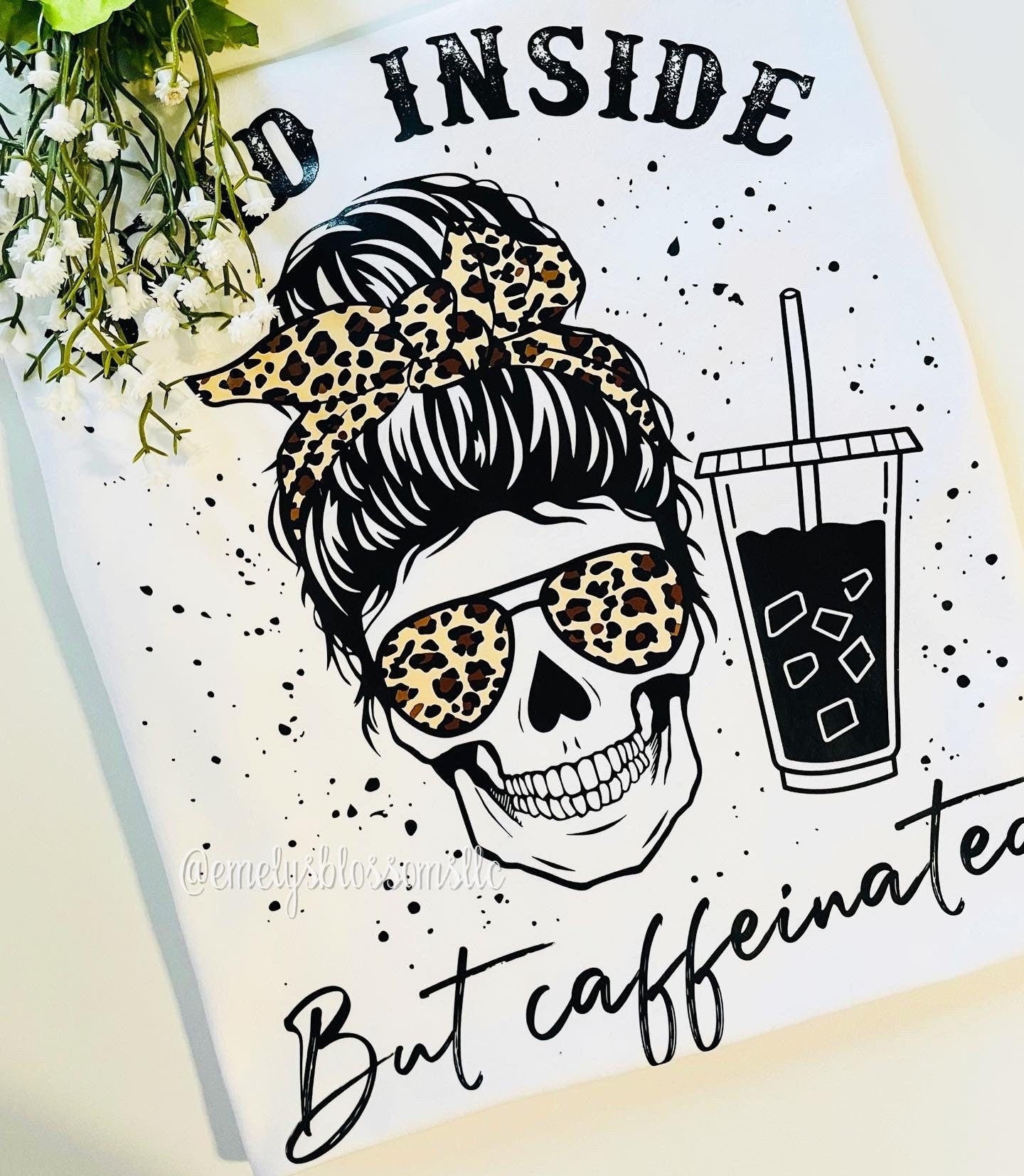 Cute coffee Crewneck  | Dead inside but Caffeinated top | Cheetah print sweater| Gift for her | Gift for a friend | Coffee | Skull