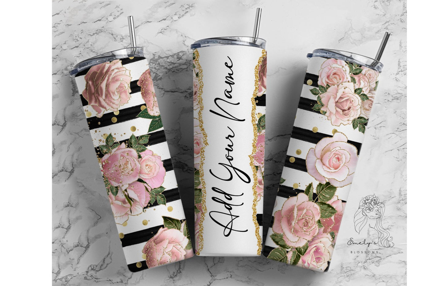 Custom Name Tumbler | Girly Tumbler | Pink Roses Tumbler | Stripes Tumbler | Personalized Tumbler | Gift for her | Gift for him