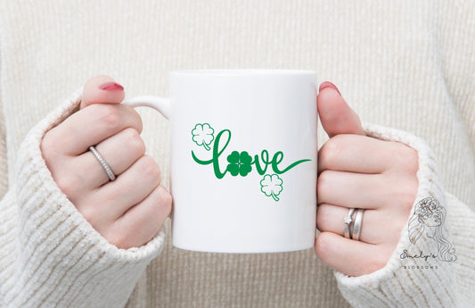 Love Green Coffee Mug | Green Four Leaf Clover Coffee Mug | Green Clover Coffee Mug | St. Patrick's  Coffee Mug |
