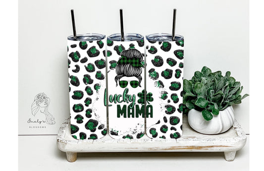 Lucky Mama tumbler| Stainless steel St.Patrick's Day tumbler | Lucky Mama Tumbler | Green clover cup| Cheetah Print Lucky tumbler