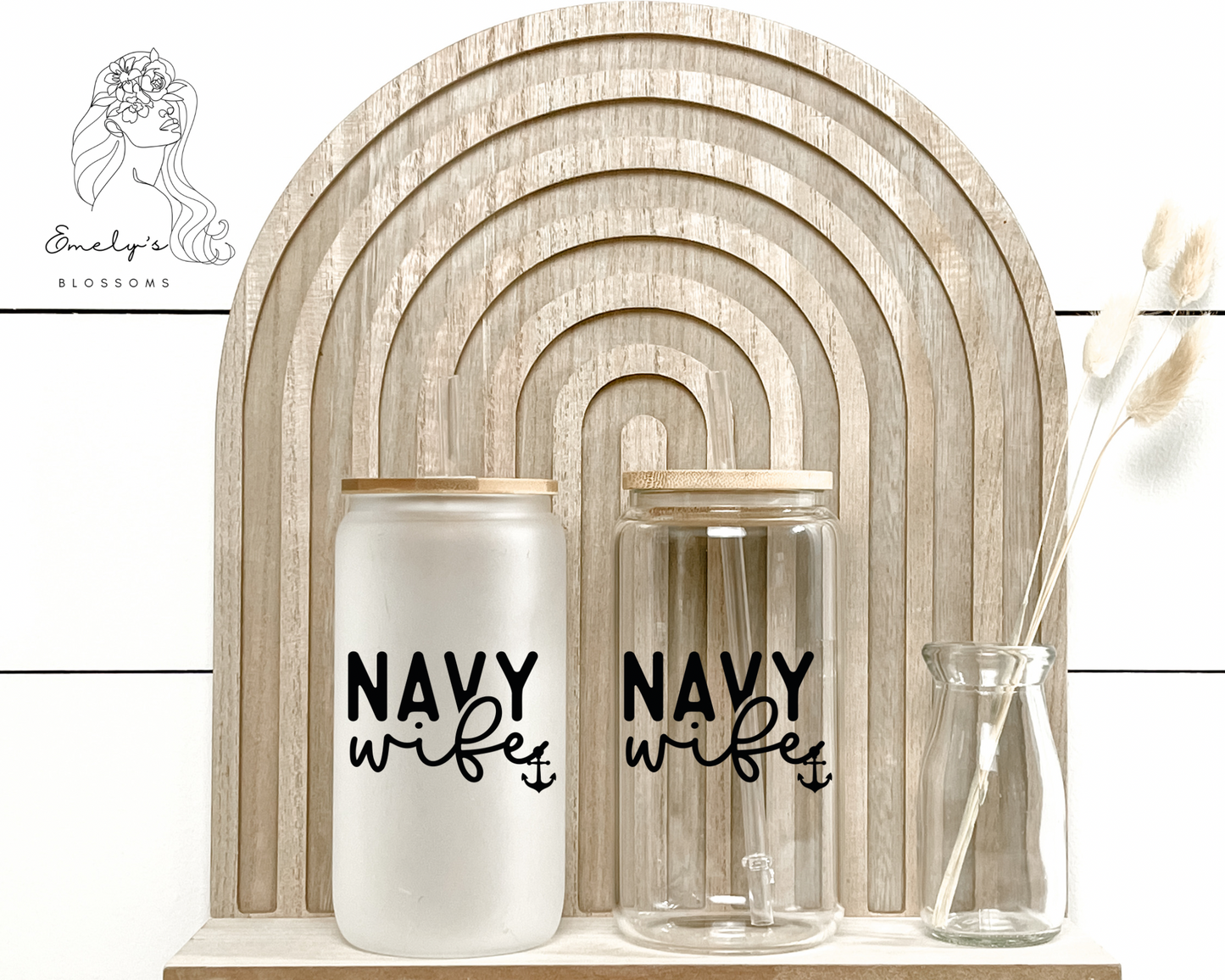 Navy Wife and Anchor Glass cup |  Navy Wife frosted glass cup| Navy Wife clear glass cup| Navy Wife cup |