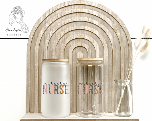 Nursery Nurse Glass cup | Cute Nursery Nurse frosted or clear glass cup| Nursery Nurse Life glass cup|