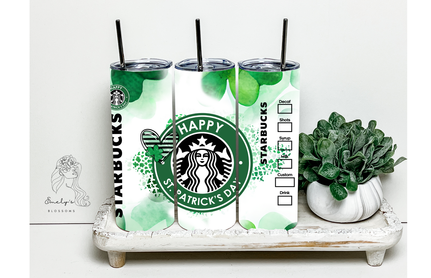 Happy St Patrick's Day Tumbler | Green Four Leaf Clover tumbler| St.Patrick's Day cup | Lucky Tumbler | Green clover cup